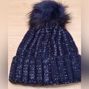 Navy Blue Kyi  kyi pom Pom knitted hat